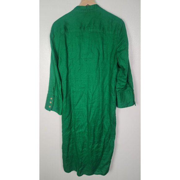 Zara Women's Sz. M 100% Green Long Sleeve Midi Linen Button Front Dress - Picture 6 of 6